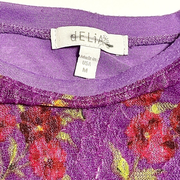 dELiA*s Retro y2k Sheer Purple Floral Lace Long-sleeved Blouse - Picture 4 of 7